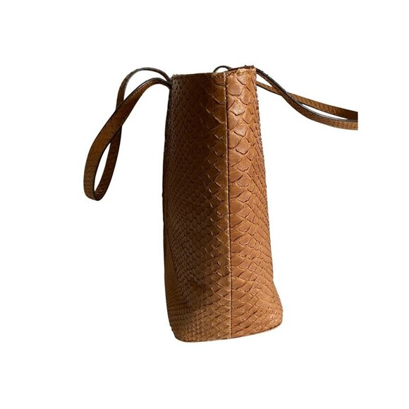 Lucchese Python Tote Bag Brown Exotic Leather Suede Lining Reptile Western Snake - Picture 4 of 13